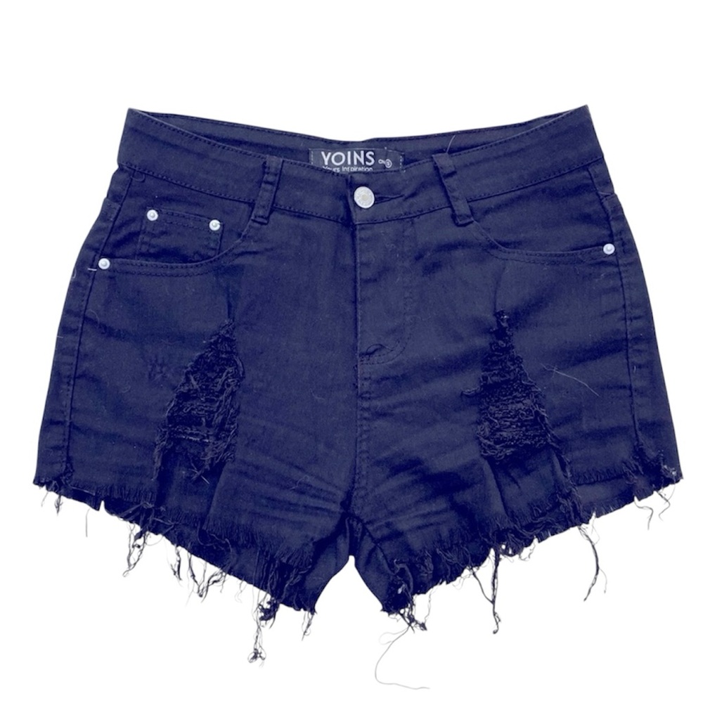 High Waist Black Distressed Jean Shorts – YOINS